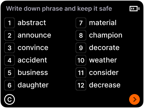 Full visibility of seed phrase
